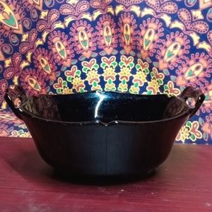 *VINTAGE* L.E. Smith Mt. Pleasant Black Amethyst Glass Handled Bowl